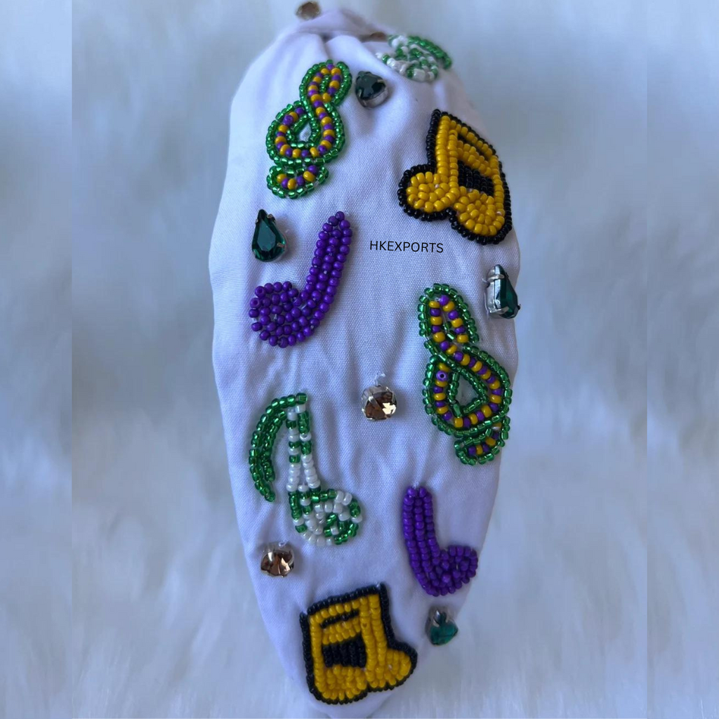 Mardi Gras Music Note Beaded Headband - Vibrant Jazz-Inspired Hair Accessory for Festive Celebrations
