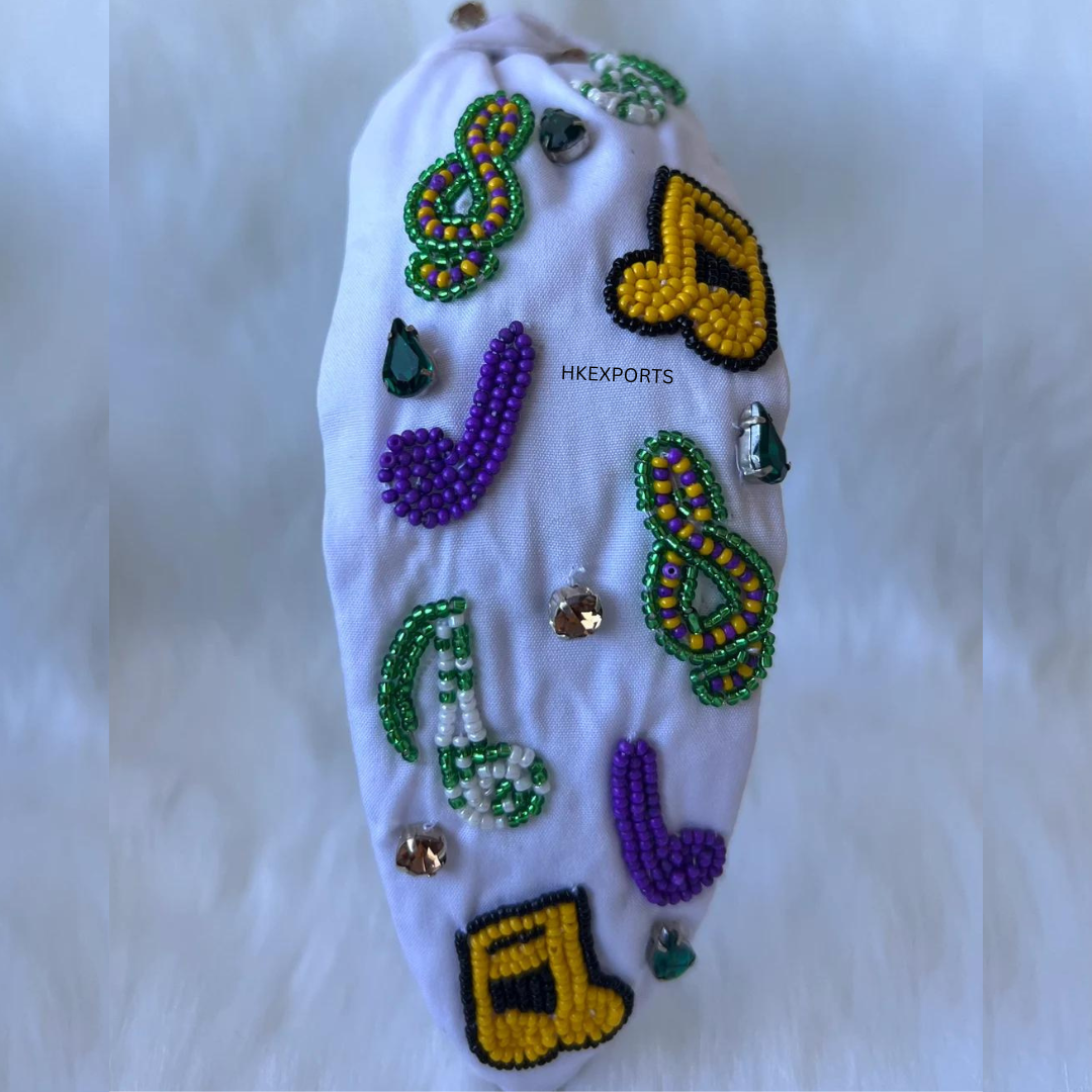 Mardi Gras Music Note Beaded Headband - Vibrant Jazz-Inspired Hair Accessory for Festive Celebrations