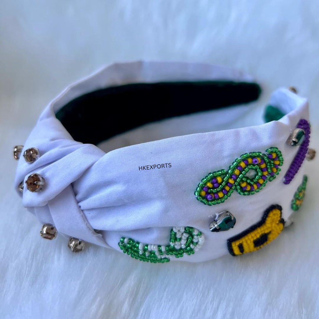 Mardi Gras Music Note Beaded Headband - Vibrant Jazz-Inspired Hair Accessory for Festive Celebrations