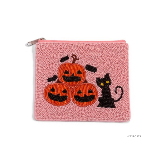 Pumpkin Halloween Beaded Coin Purse - Handcrafted Fall-Themed Accessory