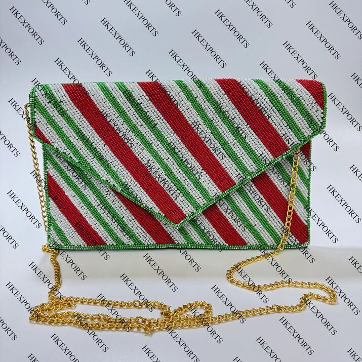 Red, Green, and White Christmas Beaded Clutch