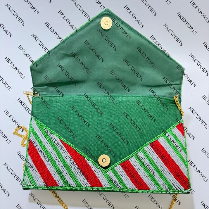 Red, Green, and White Christmas Beaded Clutch