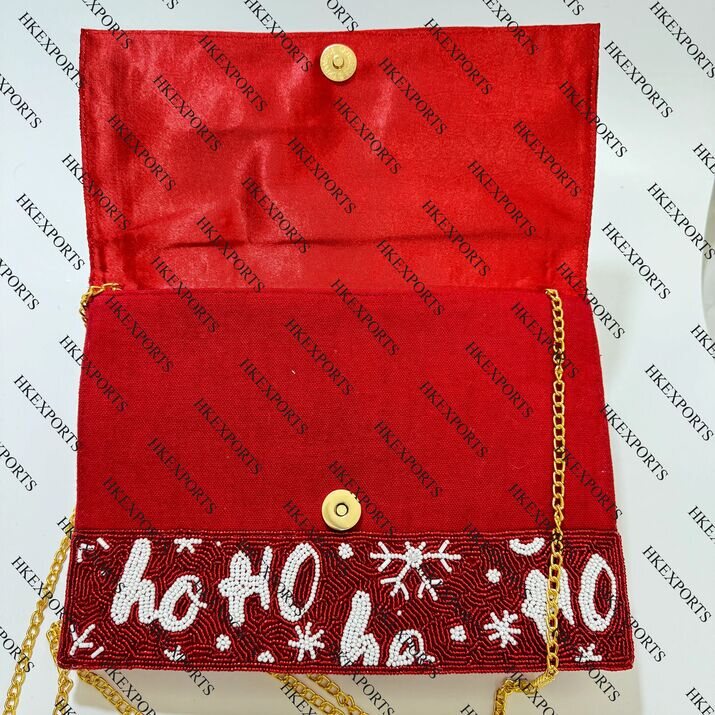 Red HO HO HO Christmas Beaded Clutch