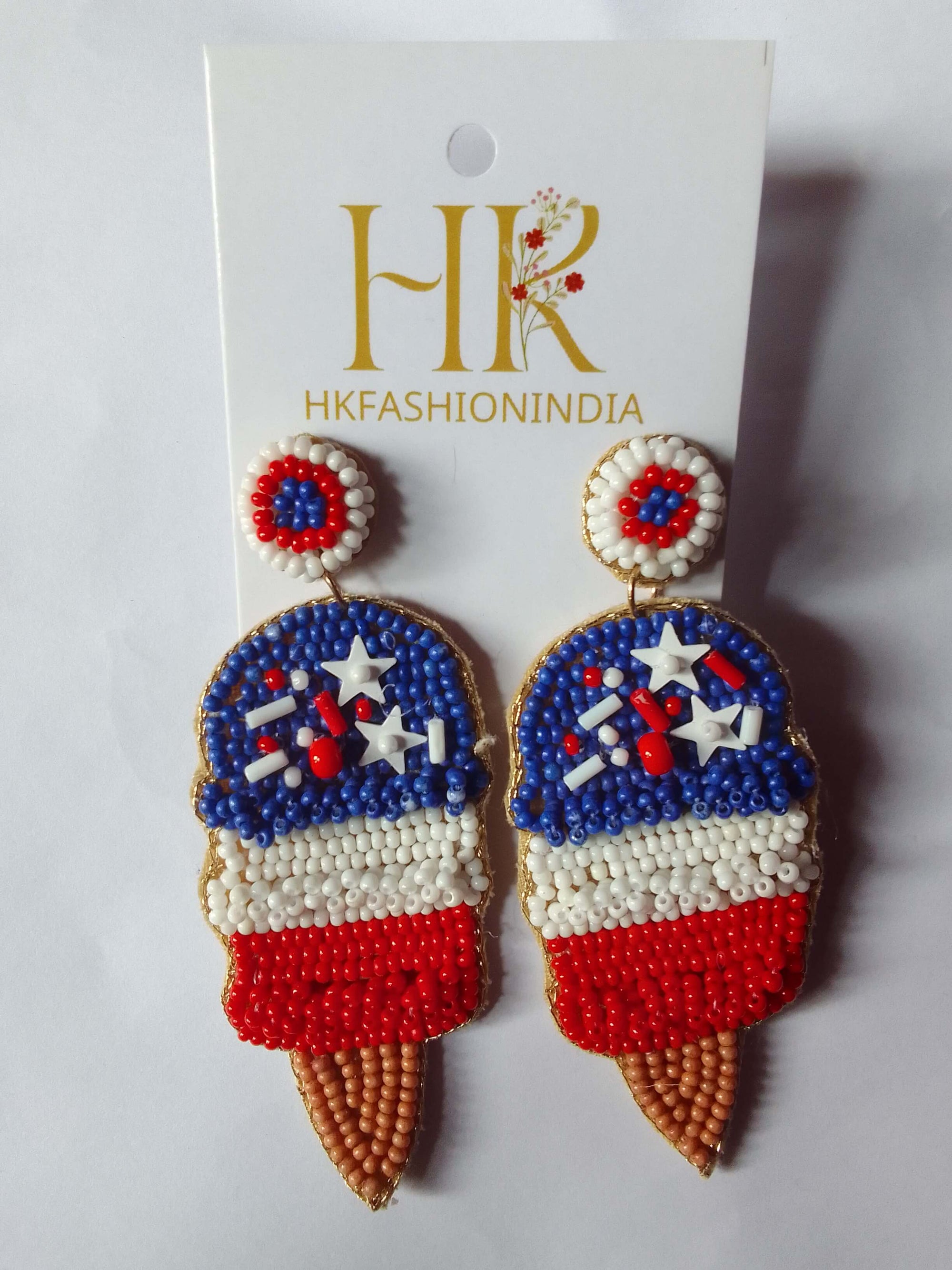 Patriotic Popsicle Earrings: Red, White & Blue Beaded Drops