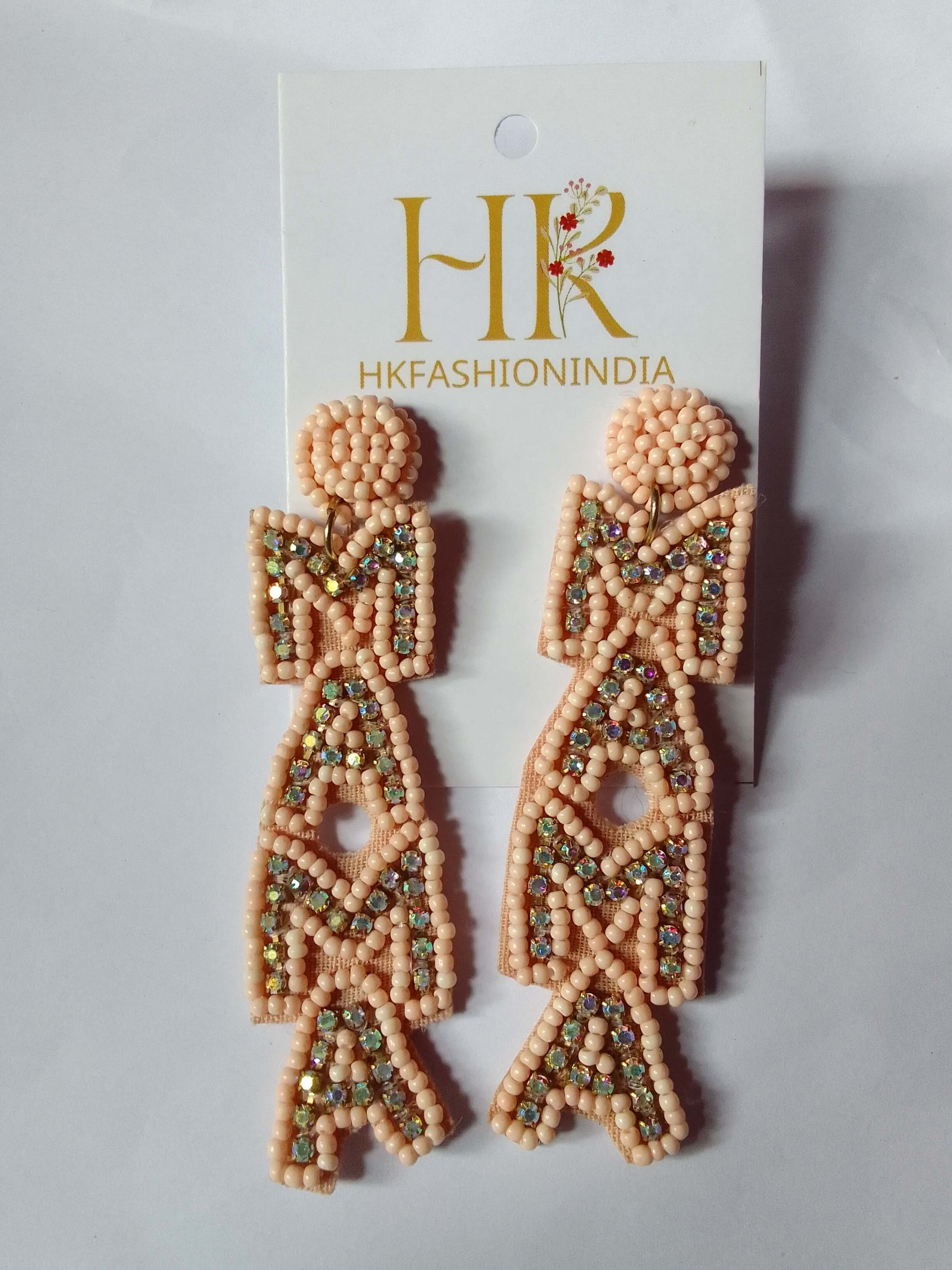 Handmade Peach and Gold Beaded MAMA Earrings