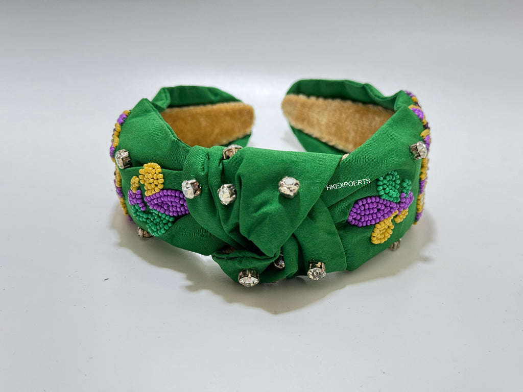 New Orleans NOLA Jester Beaded Headband: Mardi Gras Royalty Awaits!