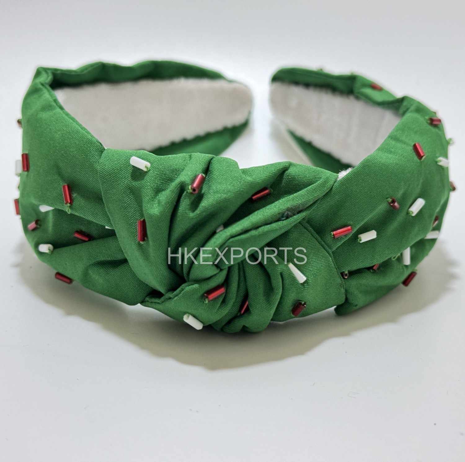 Red, White, and Green Christmas Beaded Headband