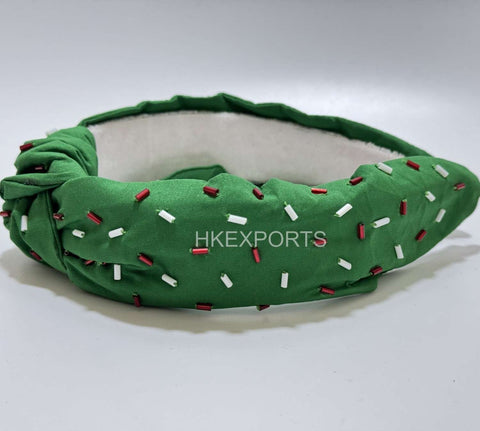 Red, White, and Green Christmas Beaded Headband