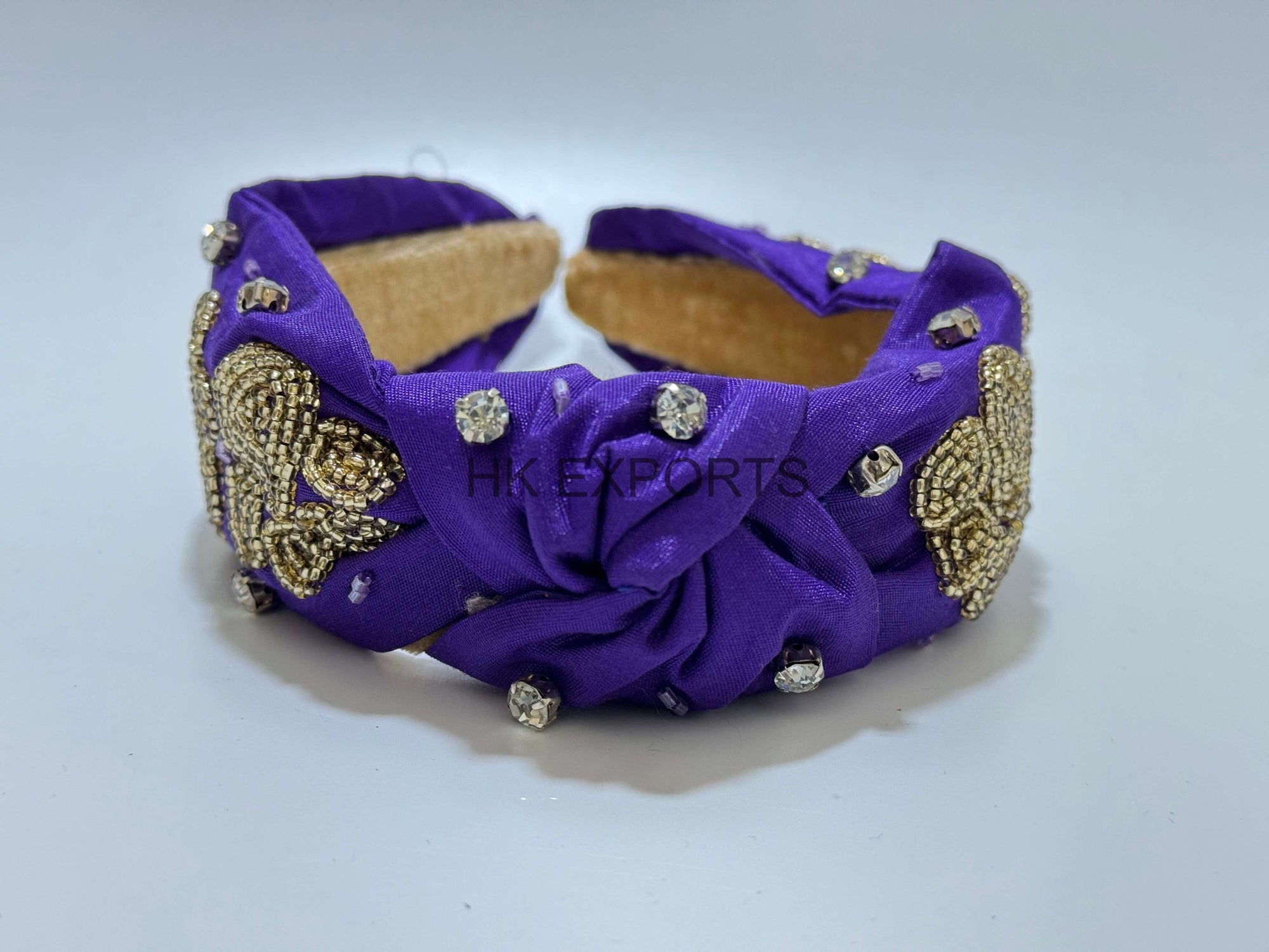 Reign Supreme: Purple & Gold Gameday PAW Print Beaded Headband - Unleash Your Inner Champion