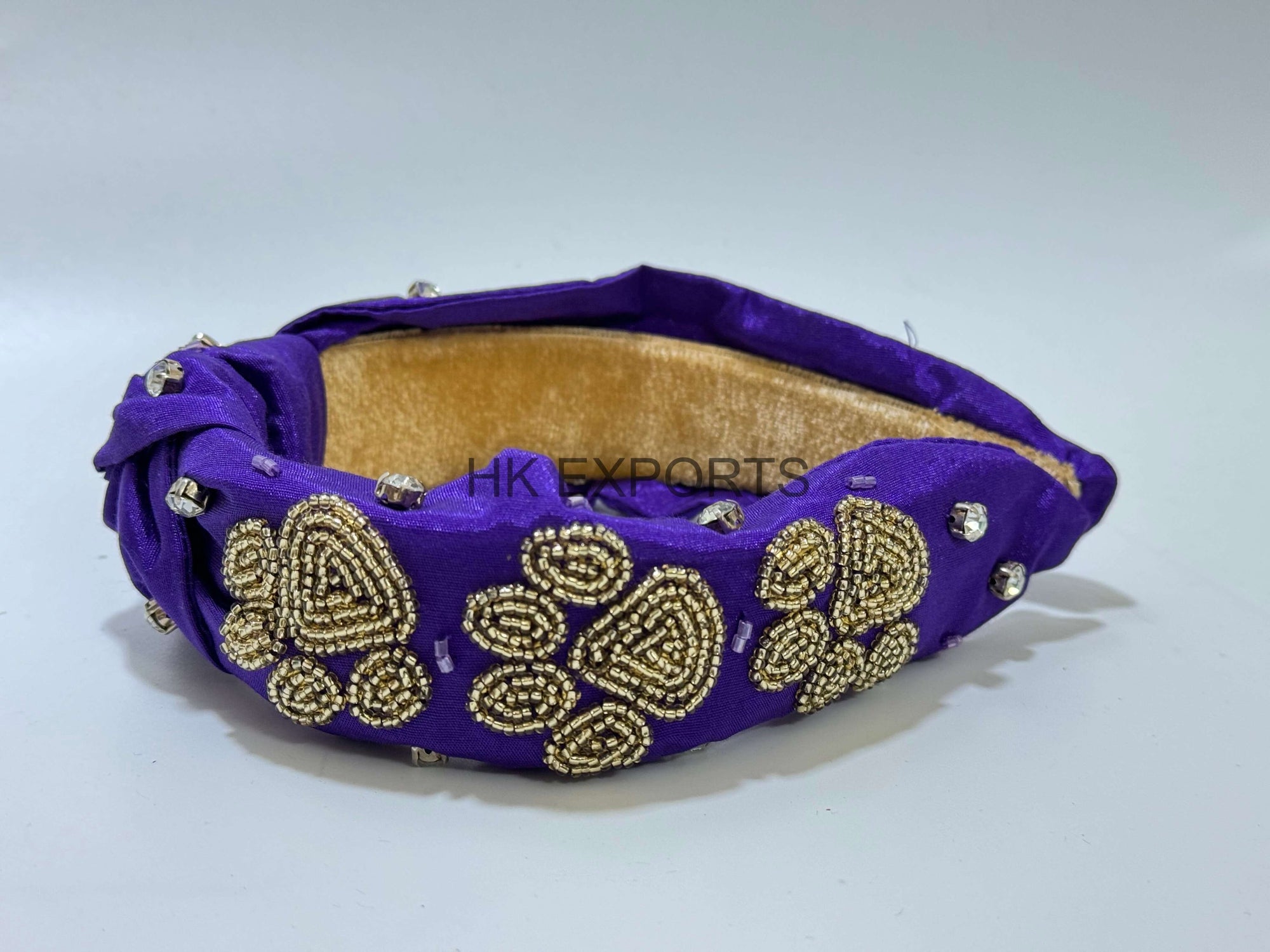 Reign Supreme: Purple & Gold Gameday PAW Print Beaded Headband - Unleash Your Inner Champion