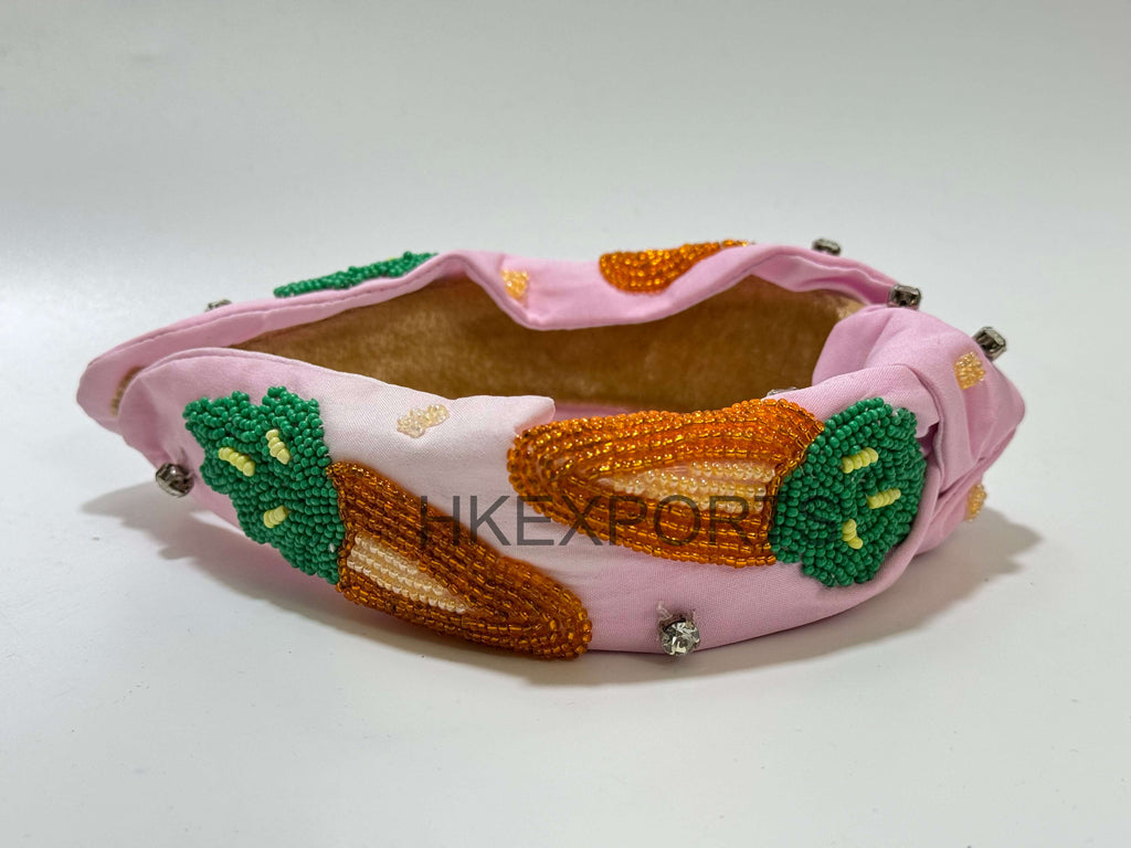 Harvest Bloom Carrot Beaded Headband – A Chic Garden-Inspired Accessory