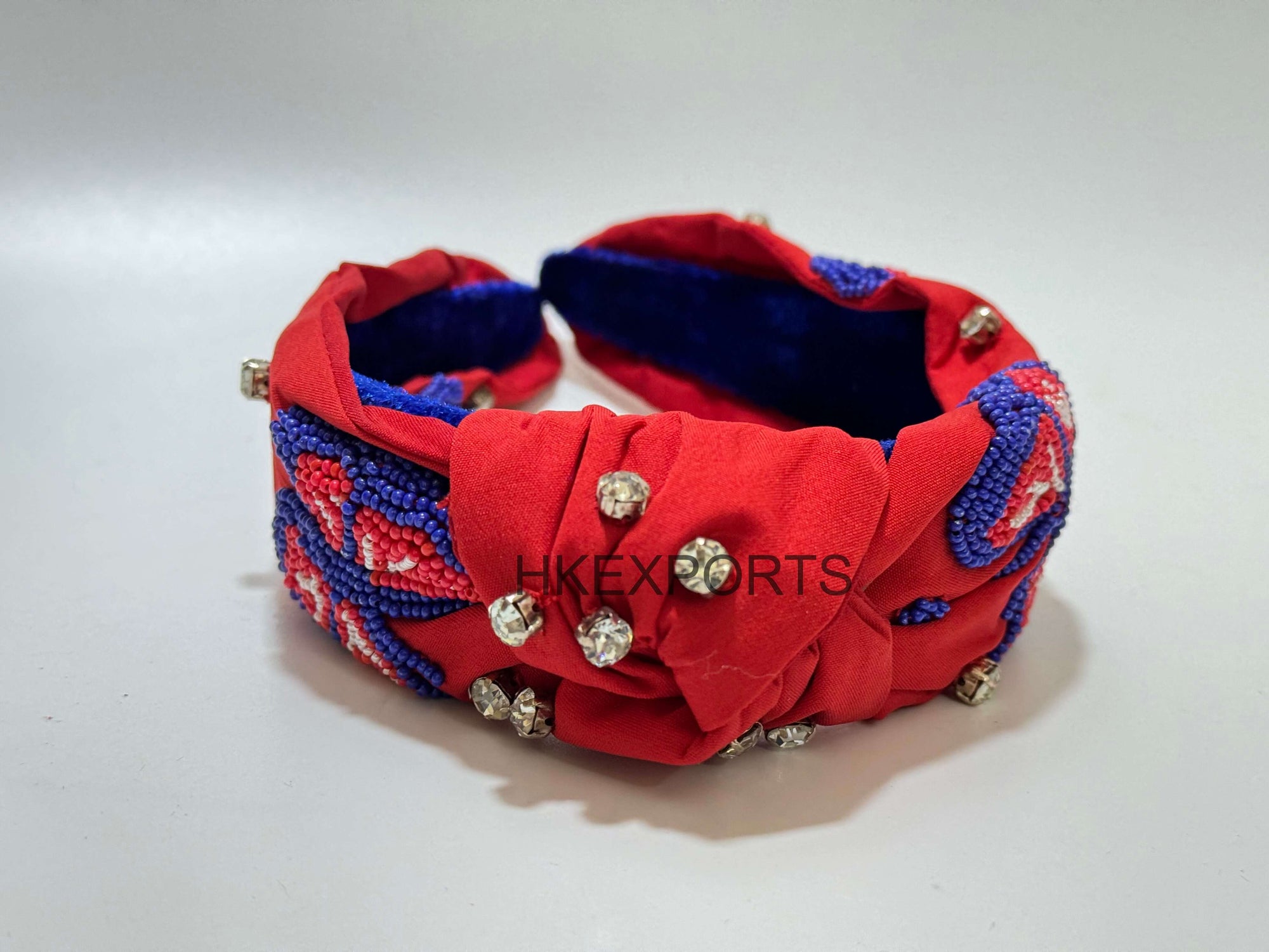 Fluttering Elegance: Red and Blue Butterfly Handmade Beaded Headband