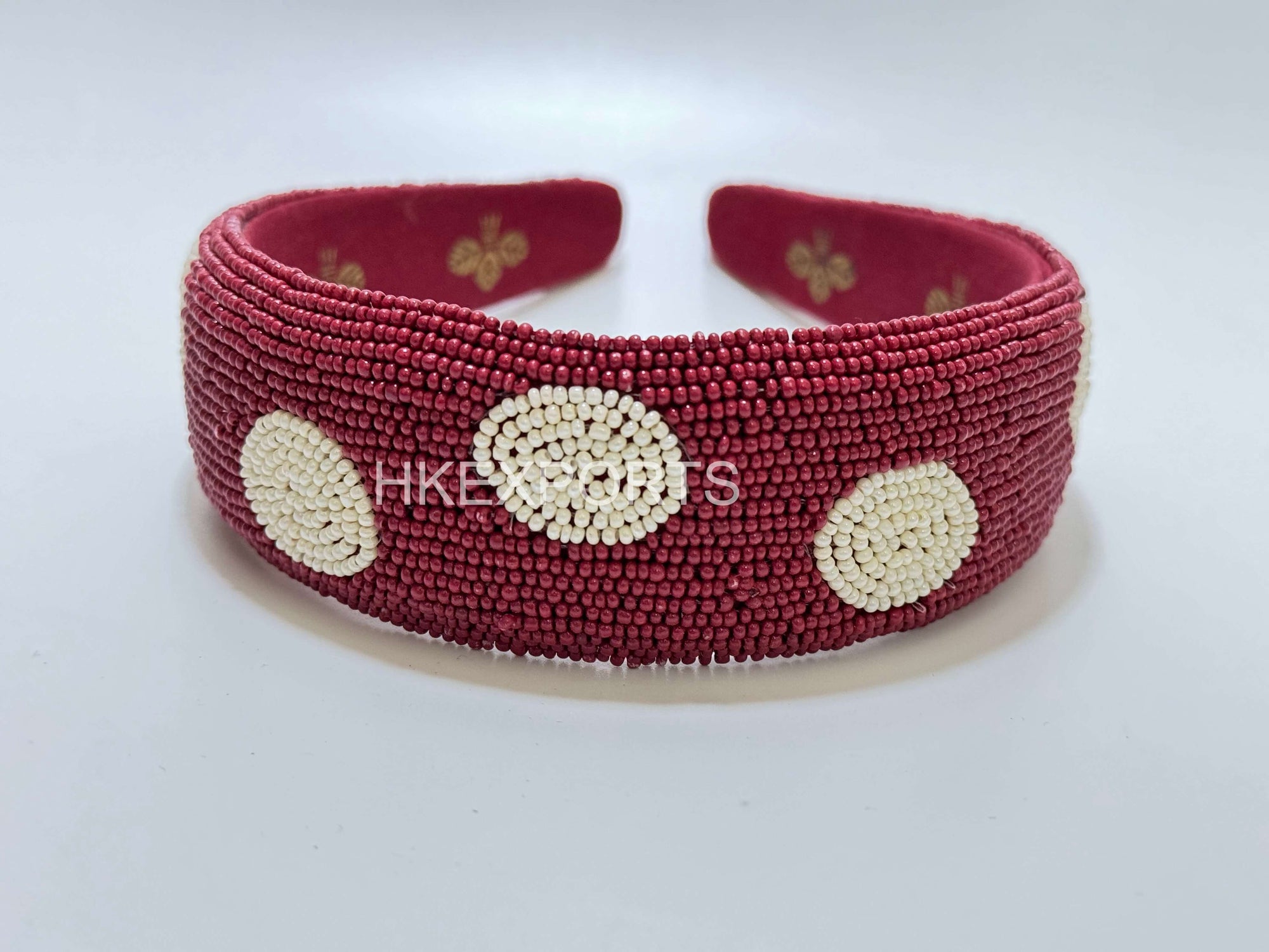 Ethereal Blooms Maroon and White Embroidered-and-Beaded Floral Headband