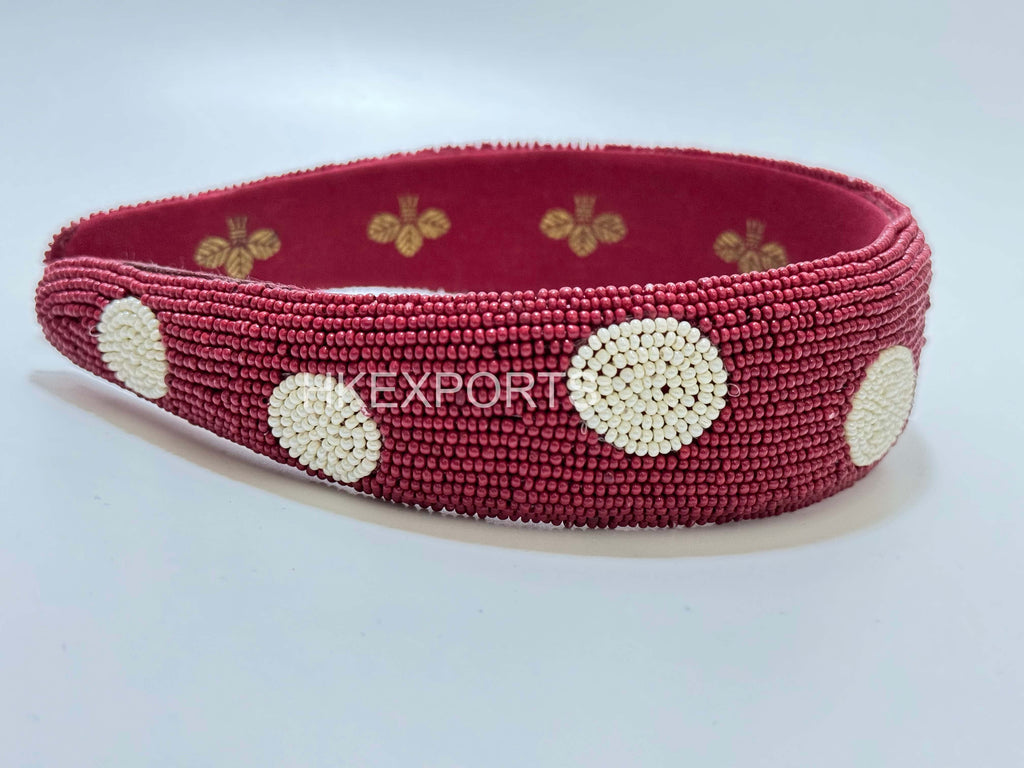 Ethereal Blooms Maroon and White Embroidered-and-Beaded Floral Headband