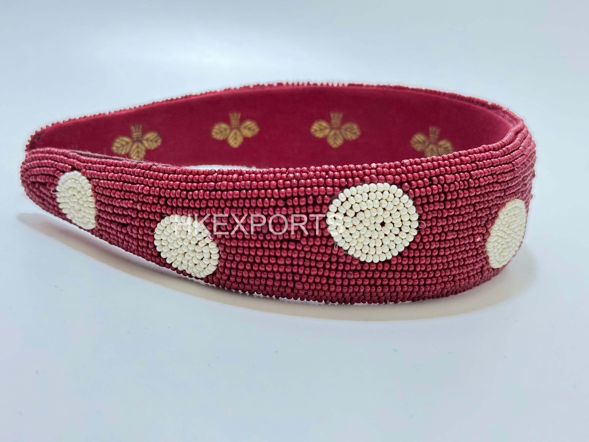 Ethereal Blooms Maroon and White Embroidered-and-Beaded Floral Headband