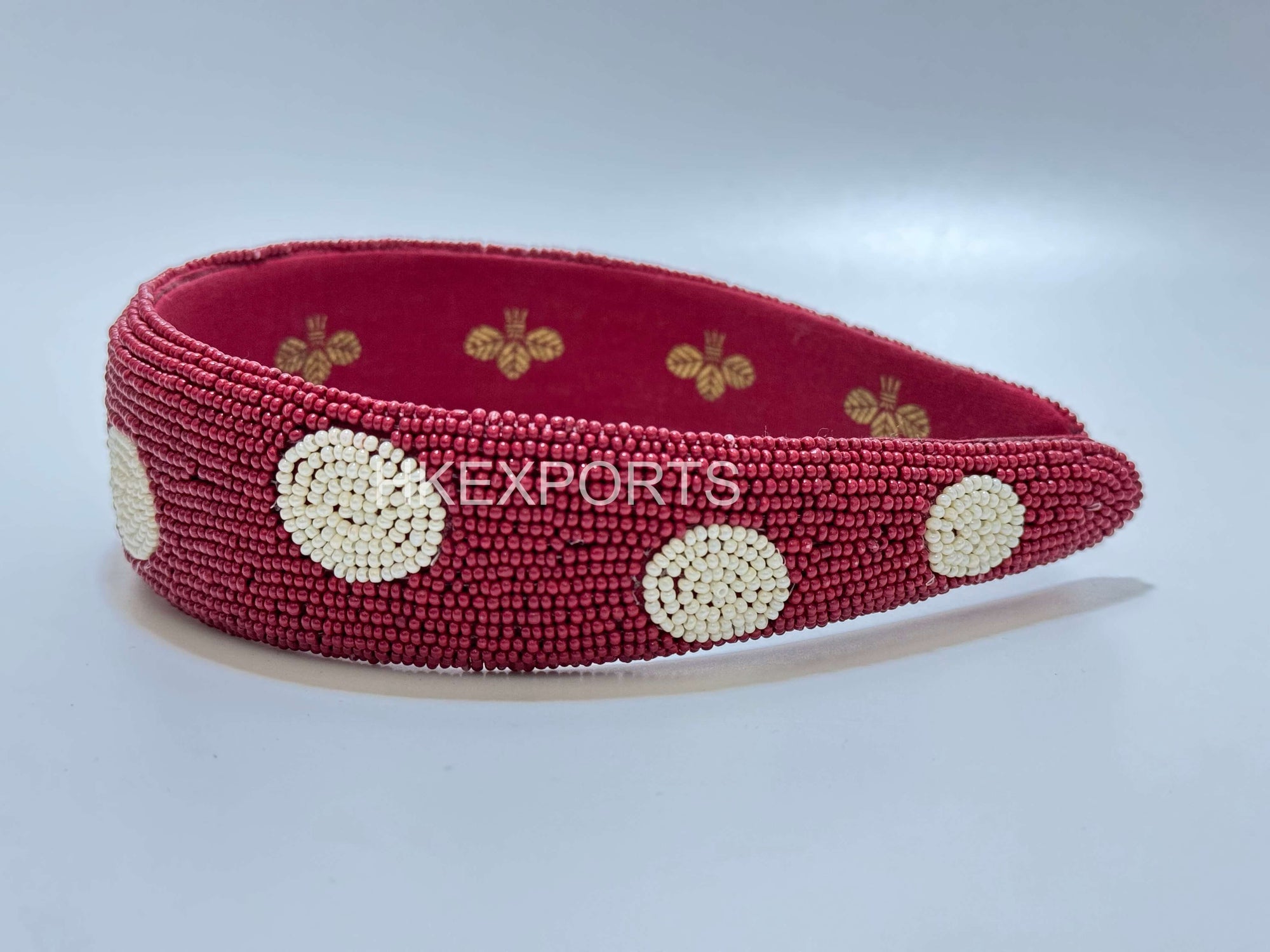 Ethereal Blooms Maroon and White Embroidered-and-Beaded Floral Headband