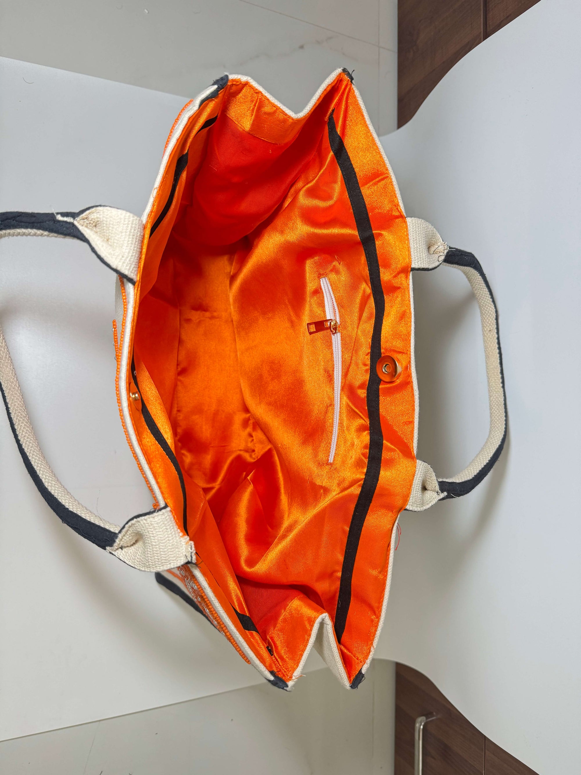 Handmade Orange Starfish Beaded Summer Tote Bag
