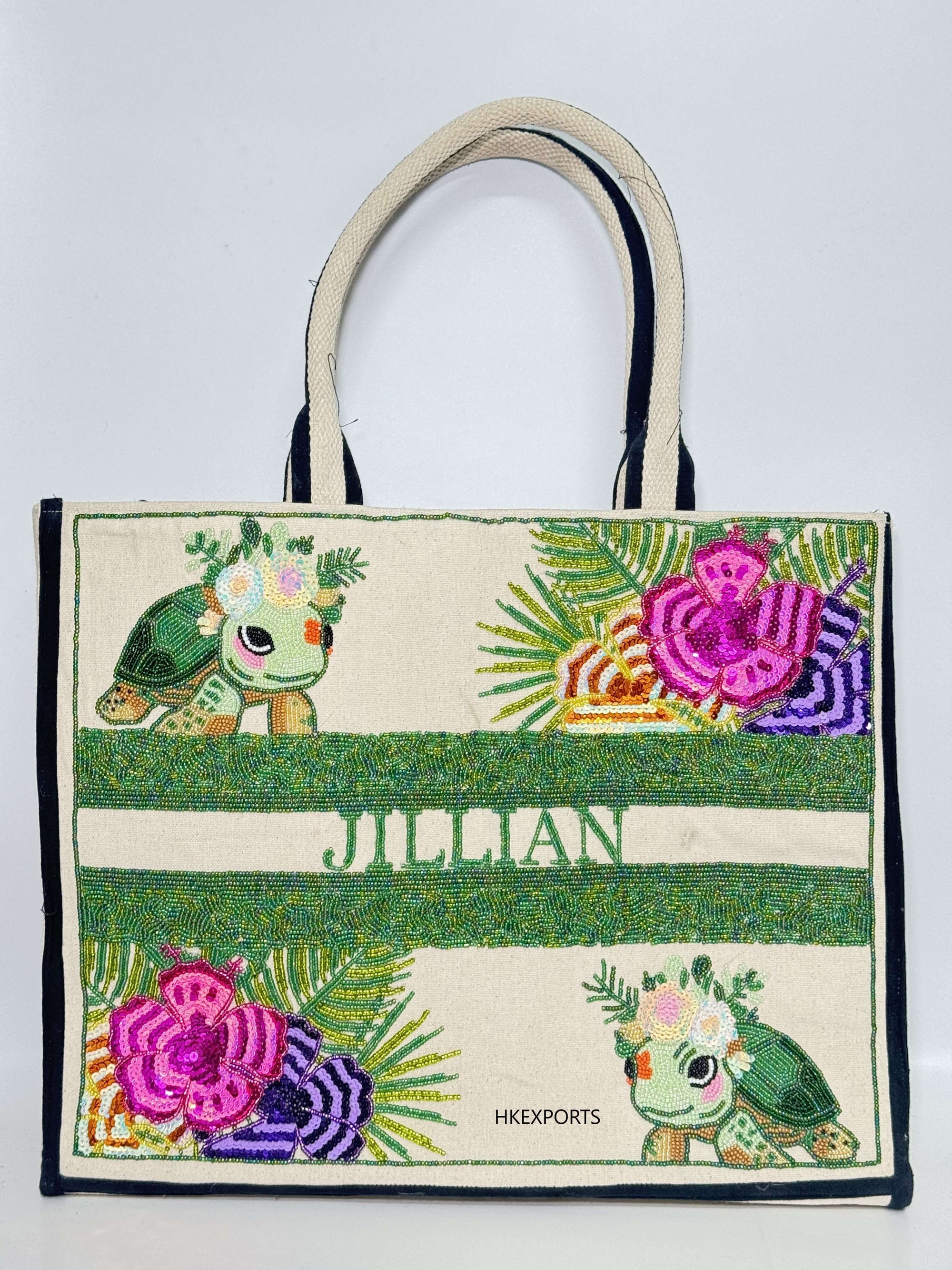 Jillian Personalized Sea Turtle Tote Bag - Carry Your Style with Coastal Elegance