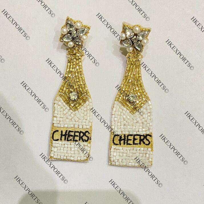 Champagne Cheers White Beaded Earrings