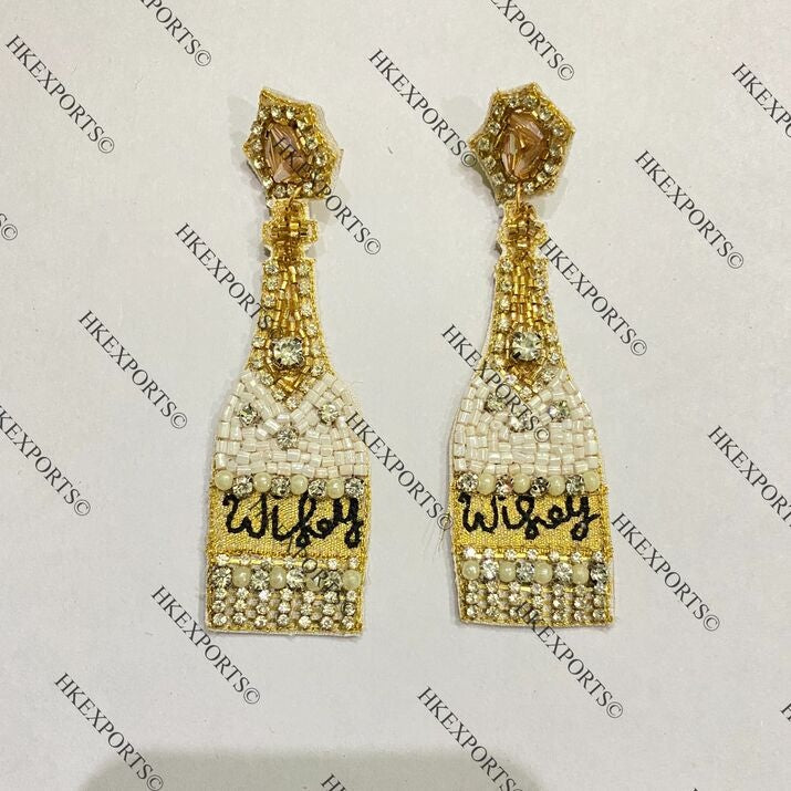 Champagne Wifey White & Gold Beaded Earrings