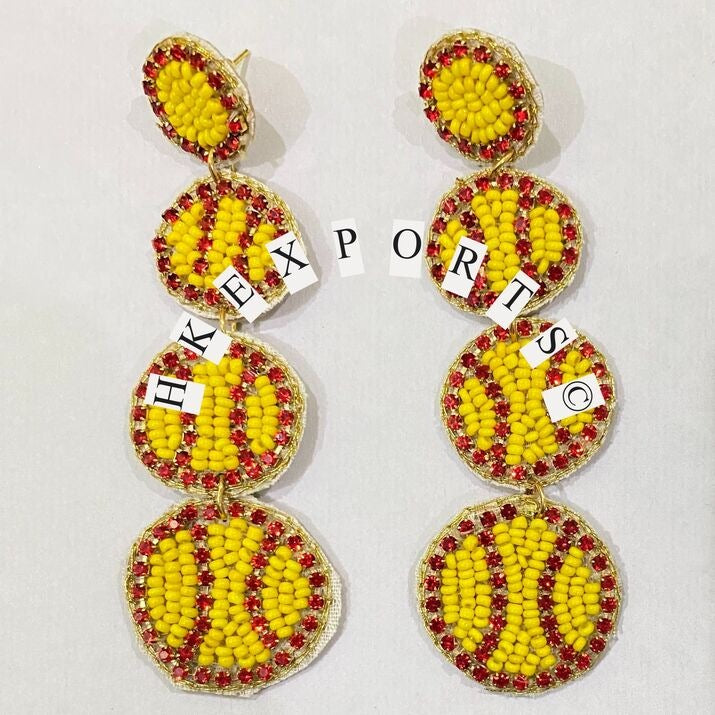 Sports Dangle Beaded Earrings for Baseball & Softball Game Days