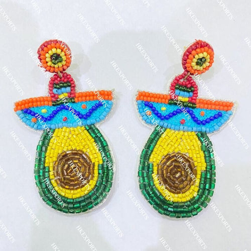 Adorable Beaded Avocado Cinco de Mayo Earrings Festive Fiesta Fun!