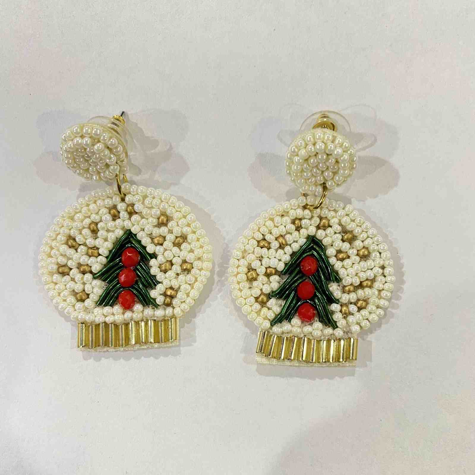 Snow Globe Christmas Beaded Earrings
