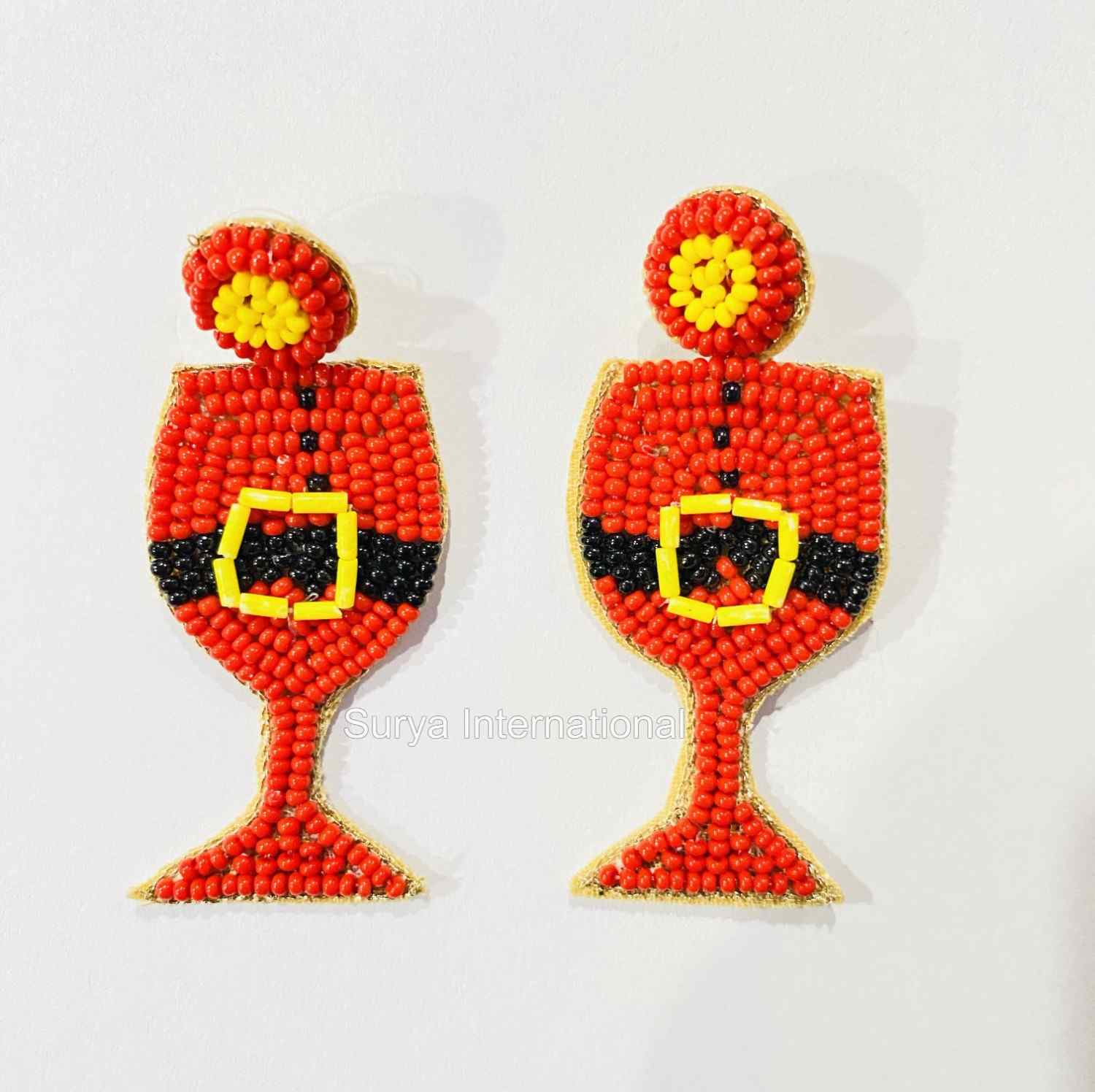 Santa Wine Glass Seed Bead Earrings Festive Holiday Jewelry