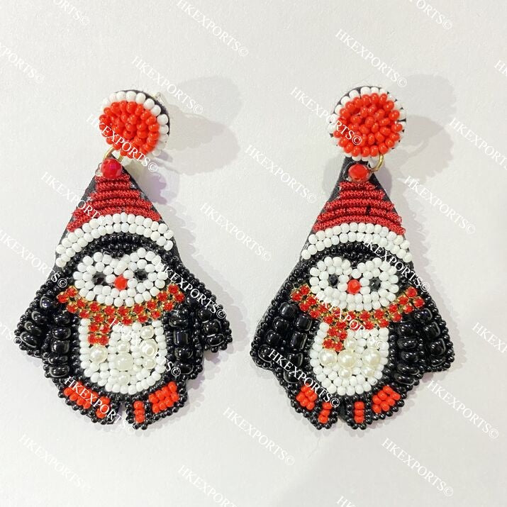 Handmade Penguin Christmas Beaded Earrings Festive Holiday Jewelry for Women