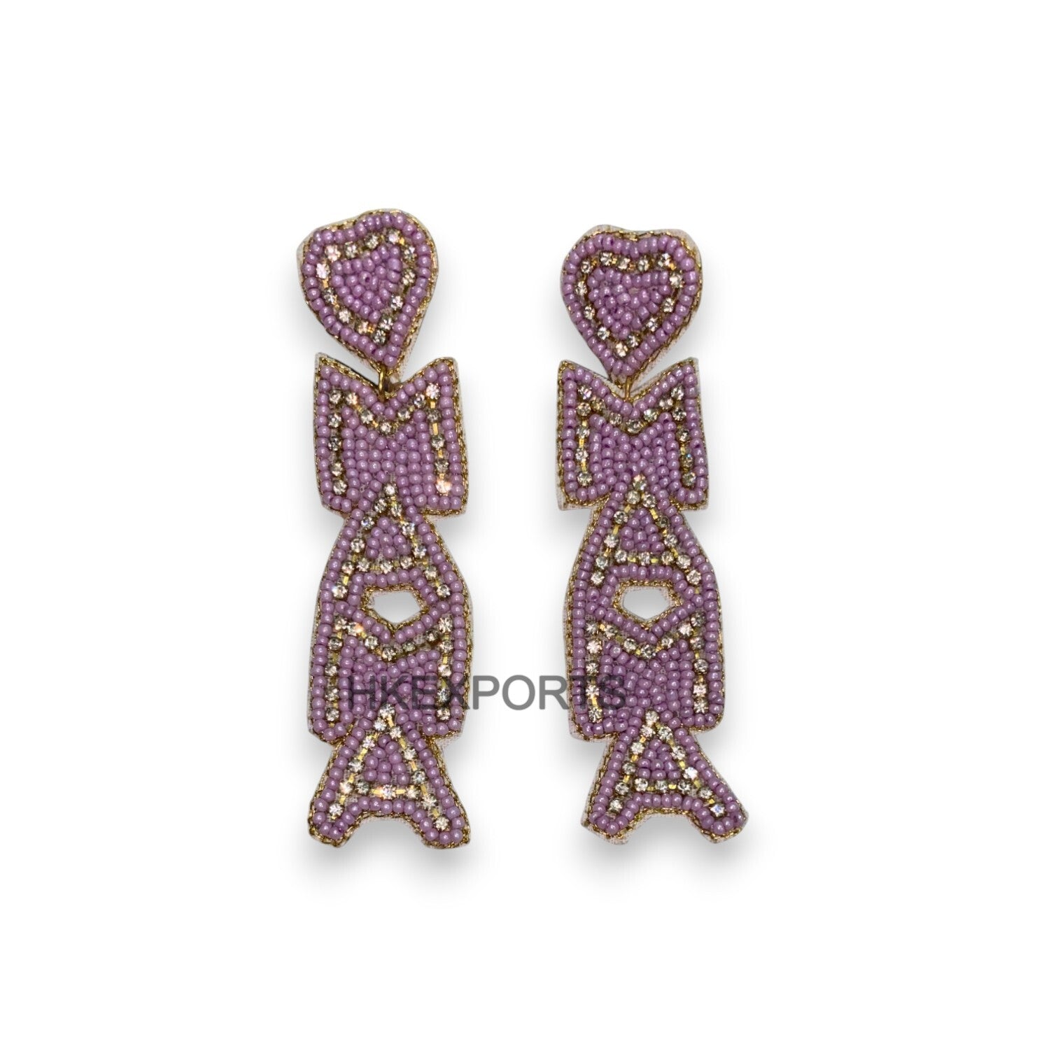 Handcrafted Lavender & Turquoise Mama Beaded Earrings with Heart Top Stylish Gift for Moms