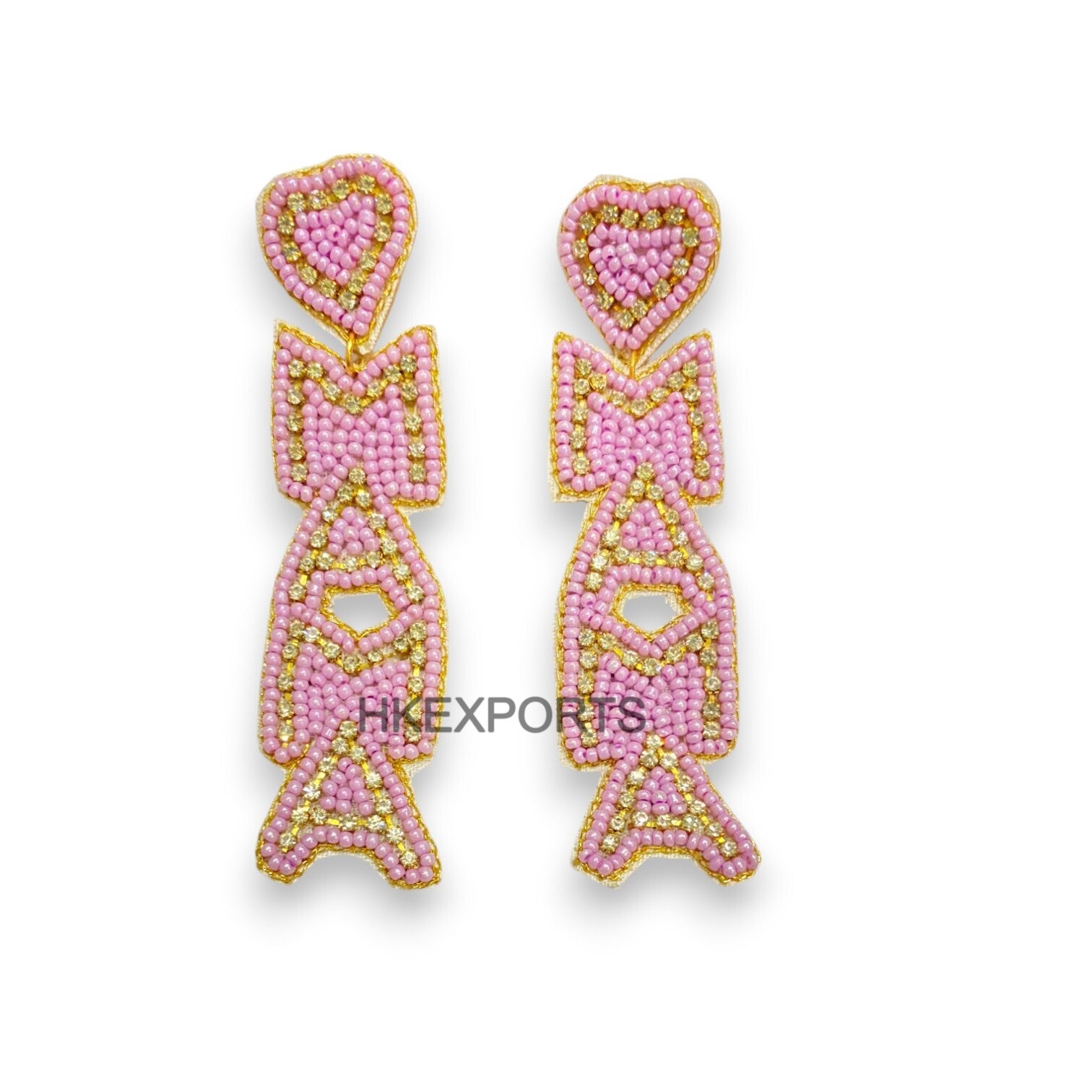 Handmade Multicolor Mama Beaded Earrings with Heart Top Stylish Gift for Moms