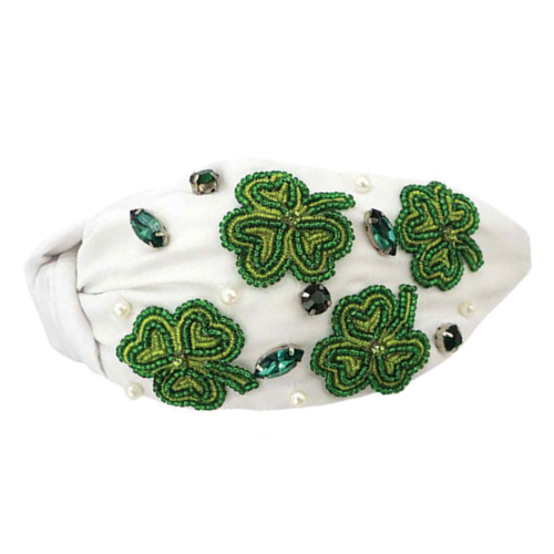 Beaded Shamrock Clovers Headband: Handcrafted Elegance for St. Patrick's Day