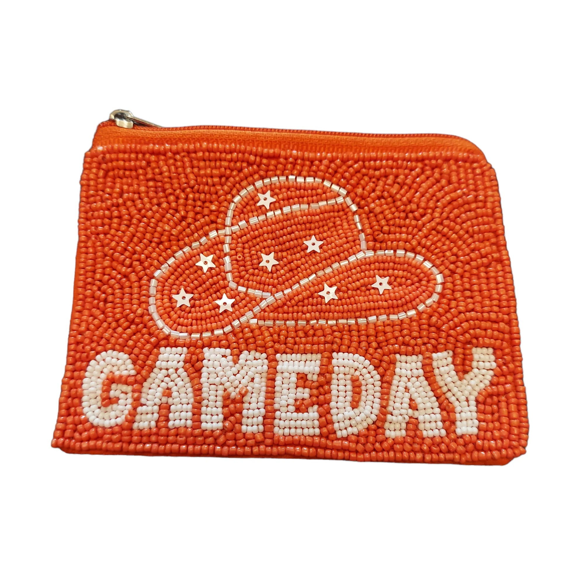 Handcrafted Orange Cowboys Beaded Coin Purse for Gameday - Perfect Accessory for Sports Enthusiasts