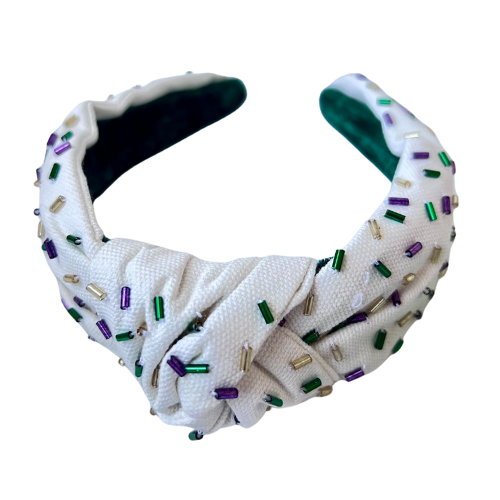 Sparkling Green and Gold Glitter Beaded Headband for St. Patrick's Day Celebration