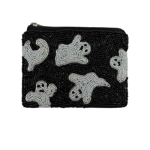 Spooky Ghost Halloween Beaded Coin Purse - Handcrafted Haunted Design