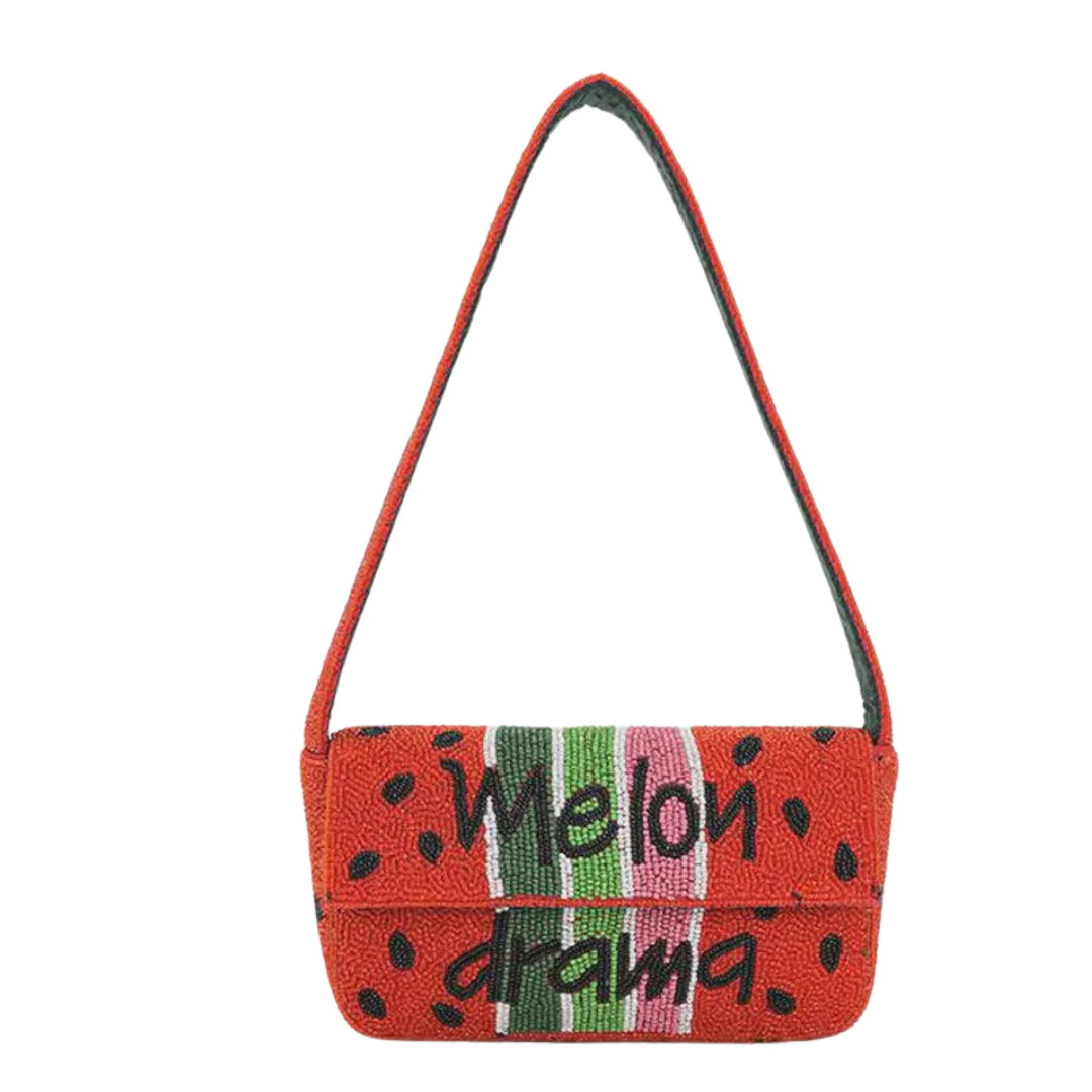 Handmade Mellow Drama Beaded Shoulder Bag Boho Beaded Bag with Floral Embroidery