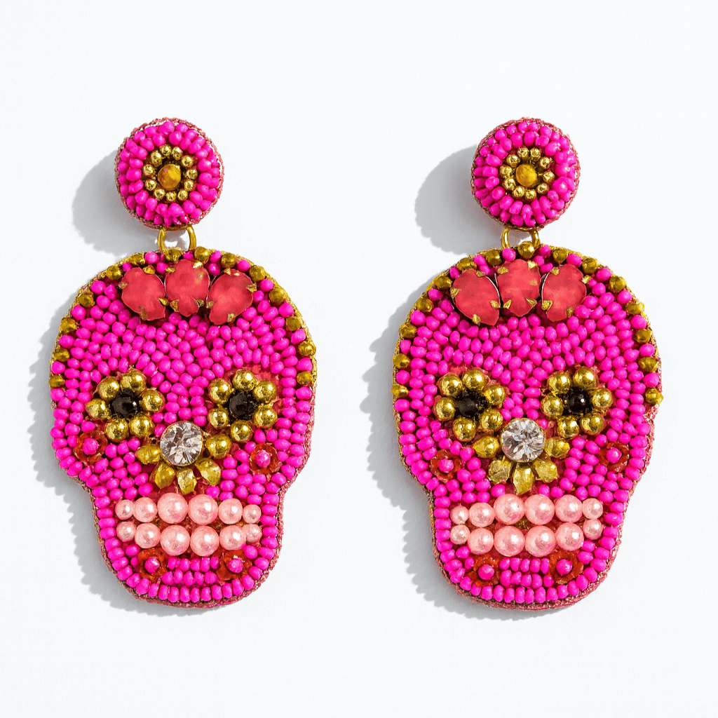 Handmade Halloween Skull Beaded Earrings Spooky Chic Jewelry