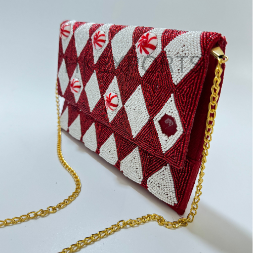 Red & White Handmade Beaded Clutch