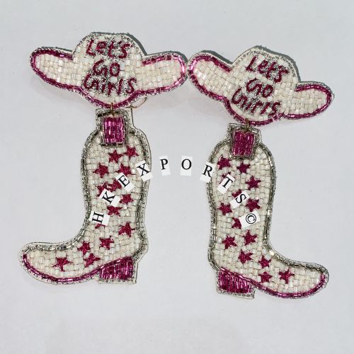 Cowboy Boots Rodeo Let's Go Girls Seed Bead Earrings