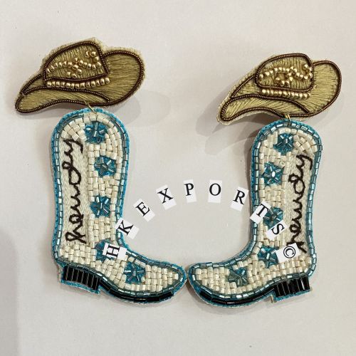 Cowboy Boots Rodeo Seed Bead Earrings