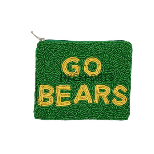 Handcrafted "GO BEARS" Beaded Coin Purse - School Spirit Artisan Keychain Pouch for Coins, Keys, and Small Essentials
