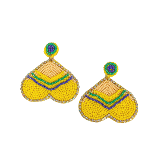 Radiant Mardi Gras Heart Beaded Earrings: Spread Love and Festive Vibes!