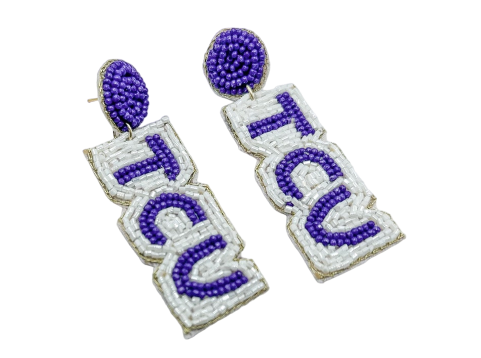 Gameday Glam: TCU Beaded Earrings - Show Your Horned Frog Spirit with Style!