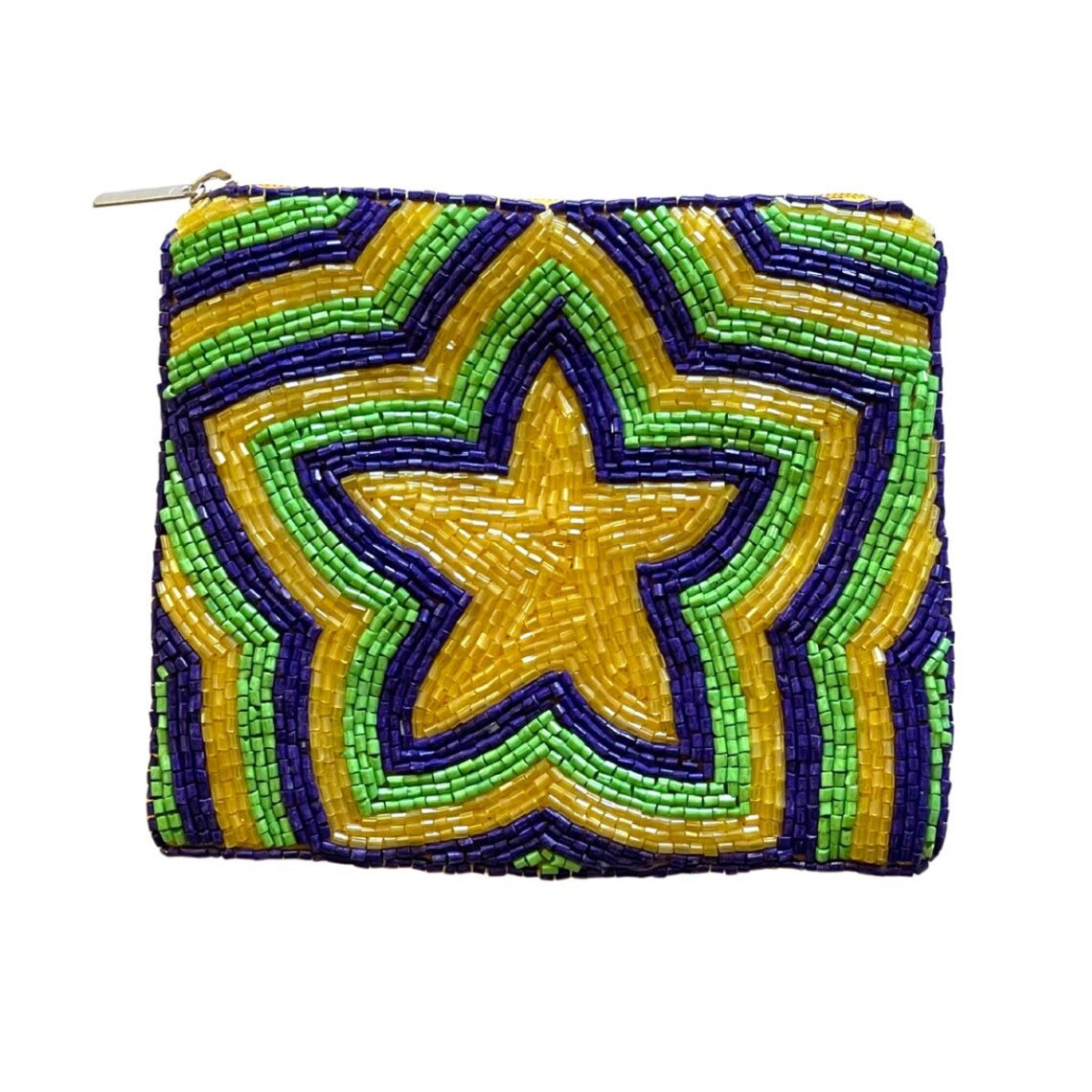 Mardi Gras Beaded Purple, Green and Yellow Coin Purse Festive Multicolor Handbag Accessory