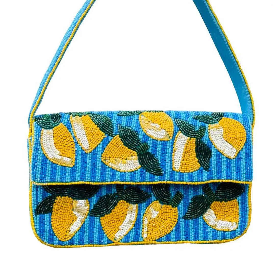 Lemon beaded Shoulder Bag Handmade Seed Beaded Purse summer bag