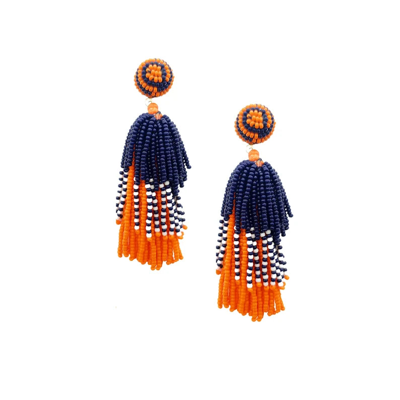 Handmade Navy-blue and Orange Astros Gameday Beaded Earrings