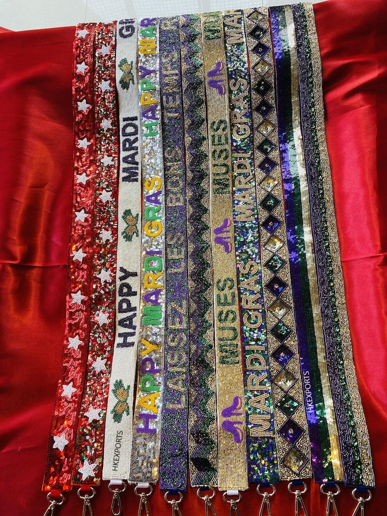 Handmade Mardi Gras Seed Bead Purse Strap Laissez les Bons Temps Rouler in Style!