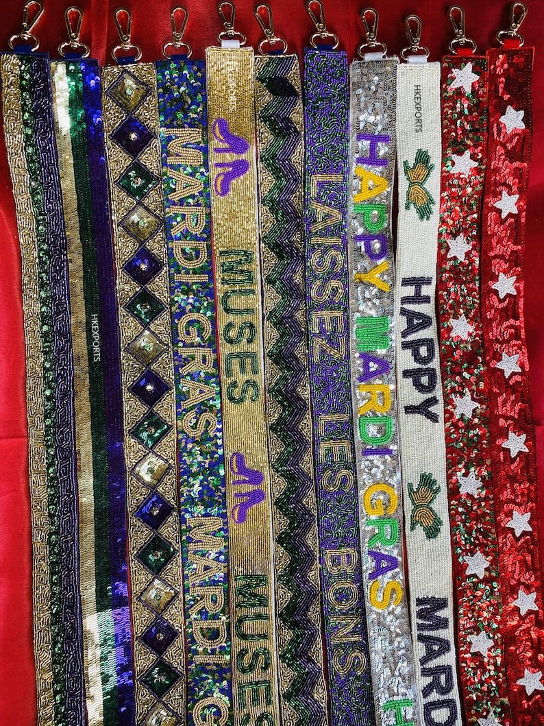 Handmade Mardi Gras Seed Bead Purse Strap Laissez les Bons Temps Rouler in Style!