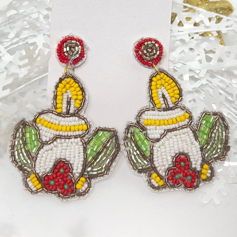 Festive Glow Handmade Beaded Christmas Earrings: Sparkling Candlelight Holiday Jewelry
