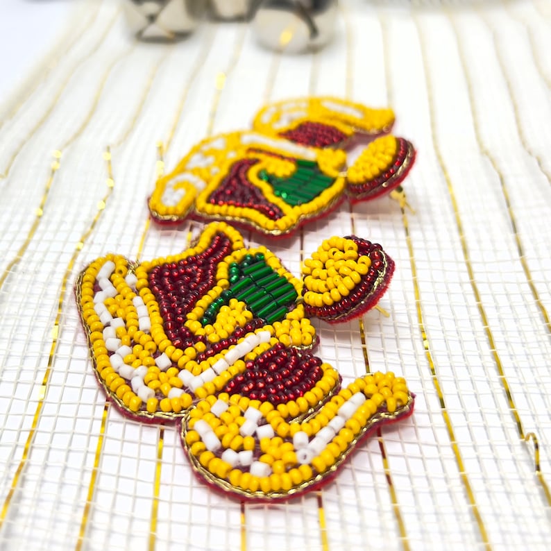 Handmade Yellow, Green and Red Santa Sleigh Beaded Earrings